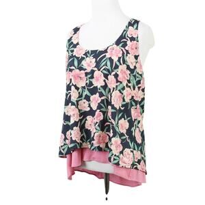 Collective Concepts Pink Floral Layered Racerback Tank Top Blouse Size Small